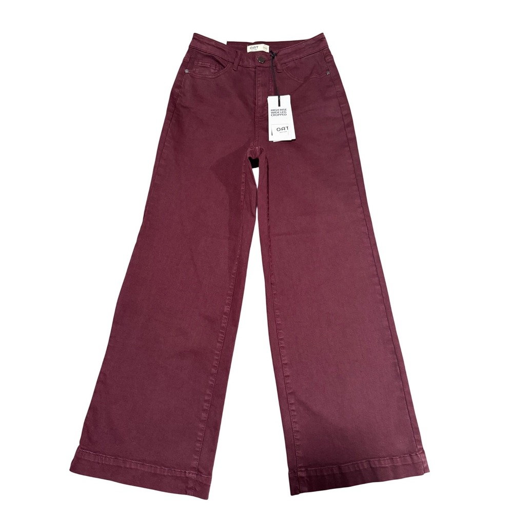 OAT New York Womens High Rise Wide Leg Cropped Pants Jeans Burgundy Wine 0/25